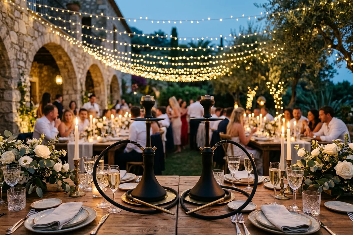 Montaje de catering de cachimbas de lujo para bodas en finca privada por BOSK Experience